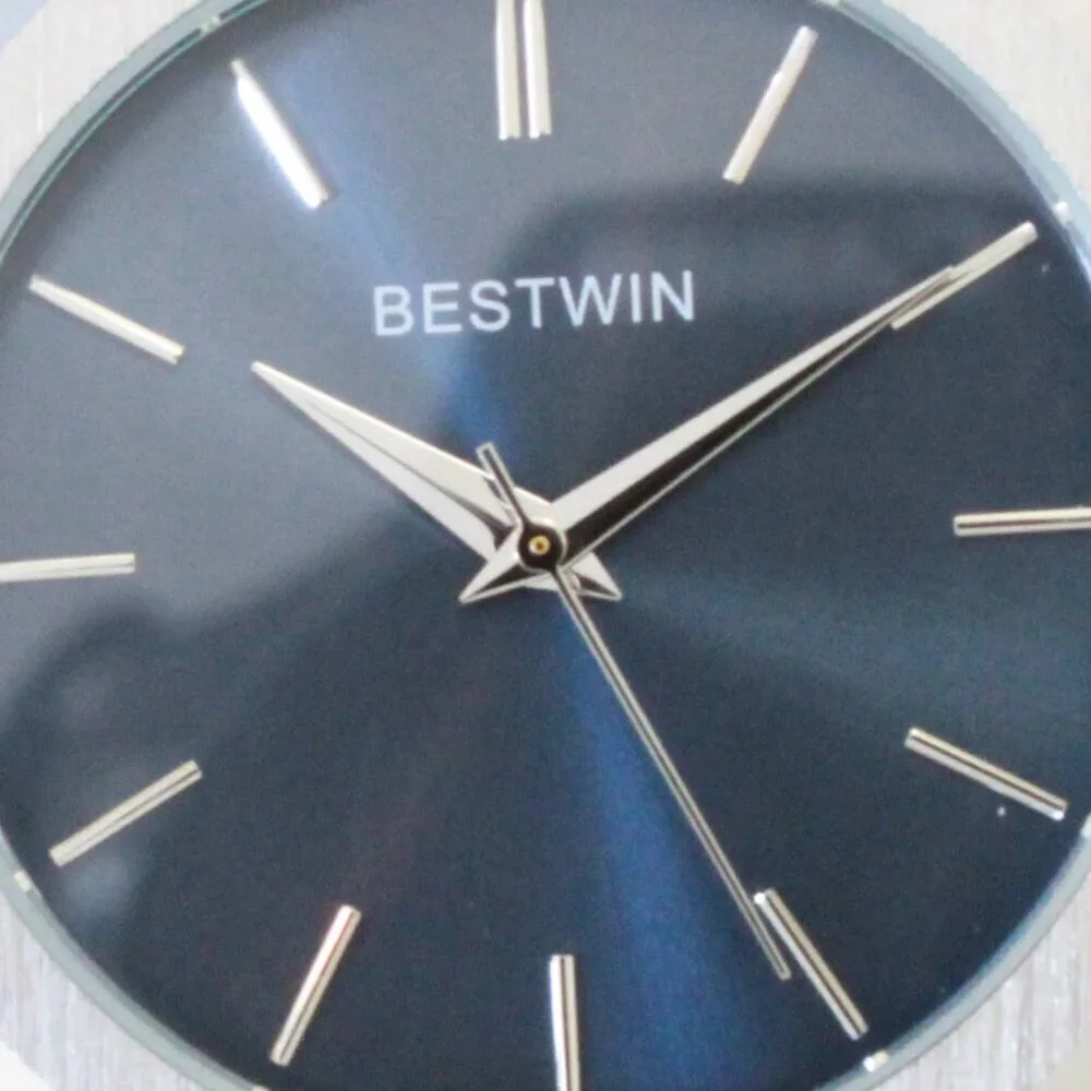 Men's Sports Watch Integrated Bracelet Silver Tone Blue Dial 41.5mm